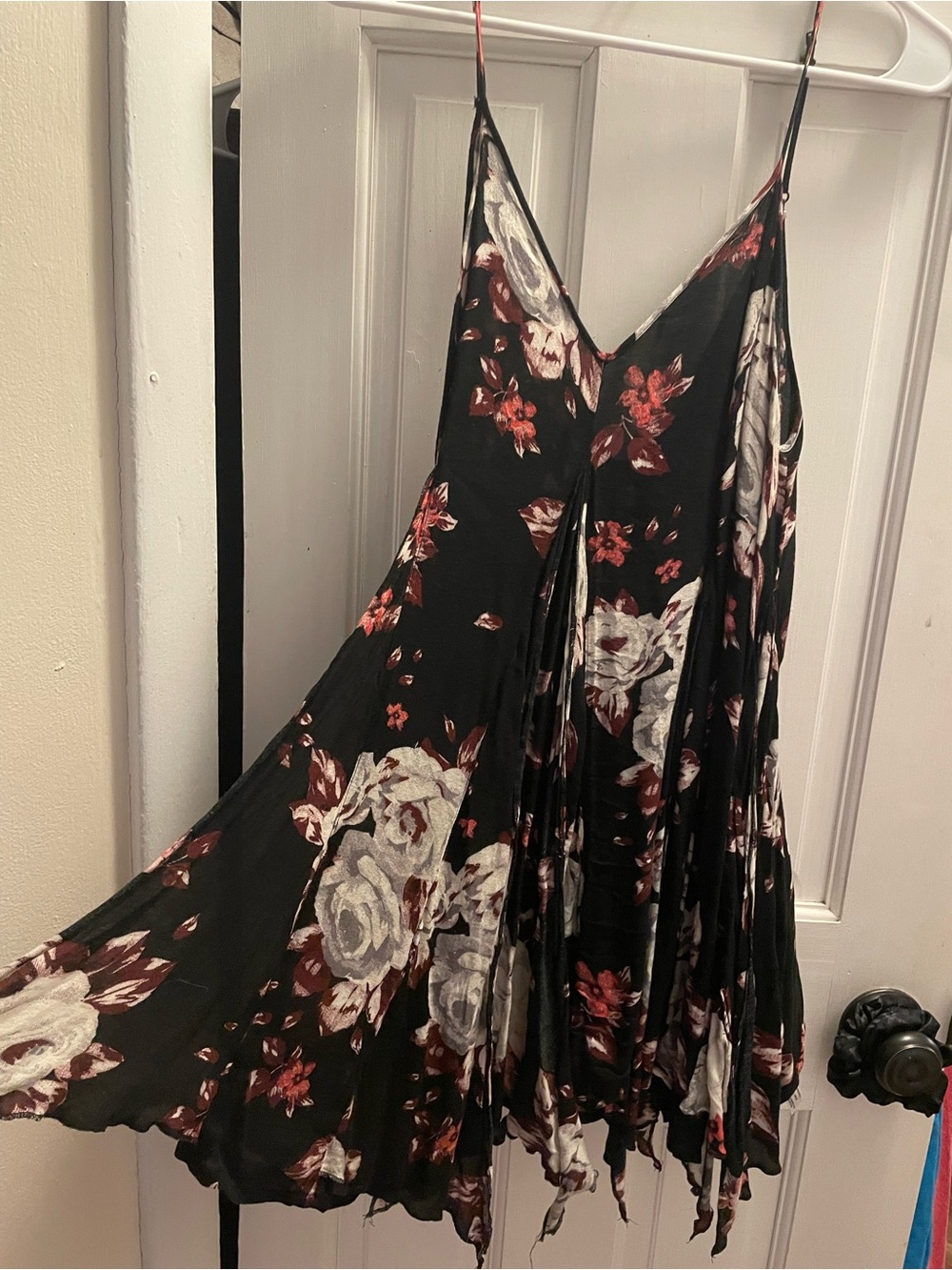 Free people intimately Black Floral Slip Dress with White and Burgundy Blooms